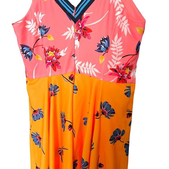 Guess Floral Bright Colorblock Handkerchief Hem Knee Length Dress Size 8 - Picture 6 of 10